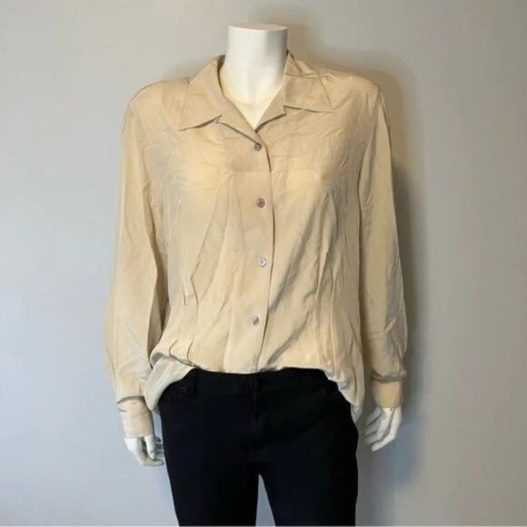 Vintage 100% Silk button front pleated sides blouse by Evan Picone size Large - Picture 1 of 7